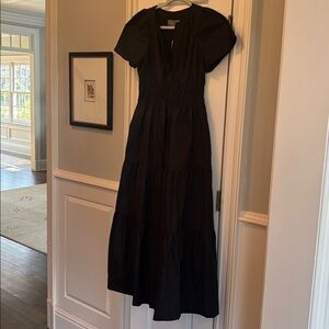 Anthropologie Black Tiered Maxi Dress with Puff Sleeves